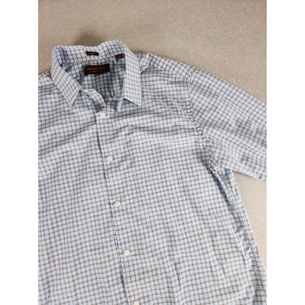 Fairlane & Sons Stitch Fix Mens Large Wrinkle Free Gray & Blue Checkered L/S EUC